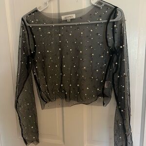 Black Sheer Pearl & Rhinestone Women's Top